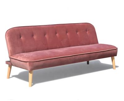 China Crushed Velvet Foldable Sofa Bed Dusty Rose Fabric Cover With Wood Leg for sale