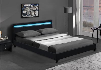 China Wooden Double LED Upholstered Bed Black White With Headboard Led Lights for sale