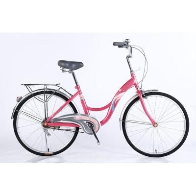 China 24 Steel Frame Single Speed Ladies Bike City Bicycle with Front and Rear Wheel Disc Brake for sale