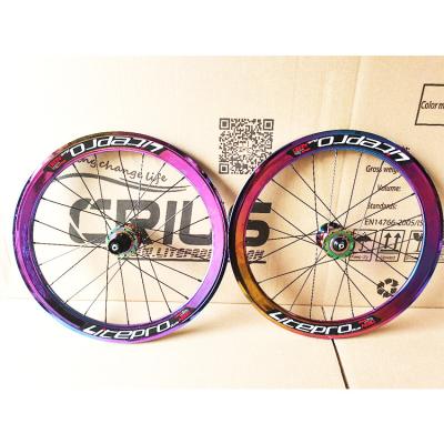 China Road Bicycles 20 Inch Aluminum Alloy Wheelset 8/9/10/11 Speed 4 Bearing Double Wall Rainbow Color for sale