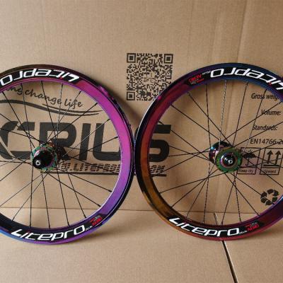 China 20 Inch Carbon Fiber Wheelset for Road Bicycles 8/9/10/11 Speed Double Wall Rainbow Color for sale
