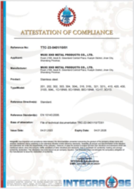 ATTESTATION OF COMPLIANCE - Jiangsu Hongli Metal Technology Co., Ltd.