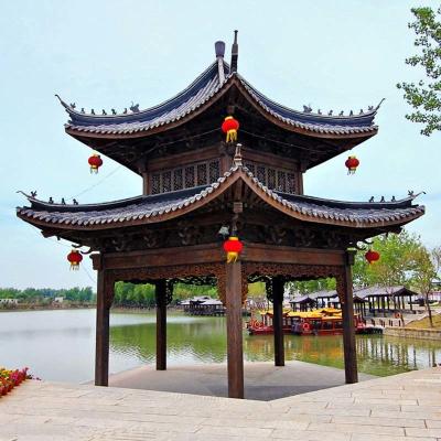 China pavilhão Grey Wooden Gazebo Structure feito a mão do estilo chinês de 3.2m à venda