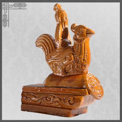 China Building Materials Symbols Glazed Immortal Man Riding A Cock Roof Decoration for sale