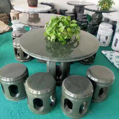 中国 Chinese Style Natural Granite Stone Outdoor Garden Stone Table Round Shape 販売のため
