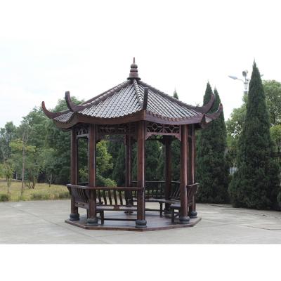China Outdoor Anticorrosive Solid Wood Pavilion Shed With Seat Leisure Chair zu verkaufen