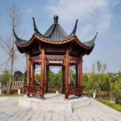 China 2.8m 3.0m Chinese Style Pavilion Wooden Hexagonal Garden Gazebo With Clay for sale