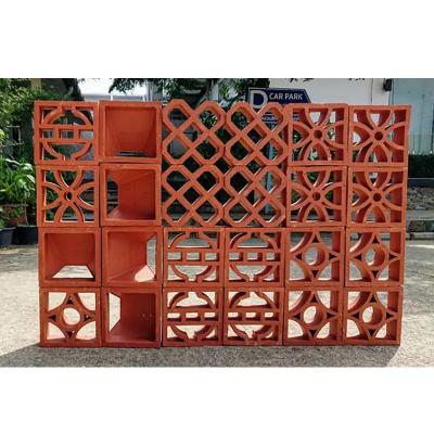 China Fence Panel Red Decorative Terracotta Bricks Decorative Flower Hollow for sale
