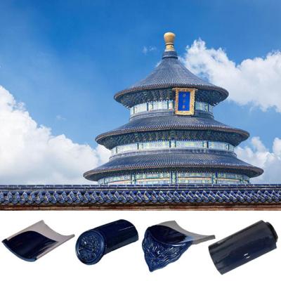 China Blue Chinese Ceramic Tile Roofing Glazed For Ancient Thai Temple Building Roof for sale