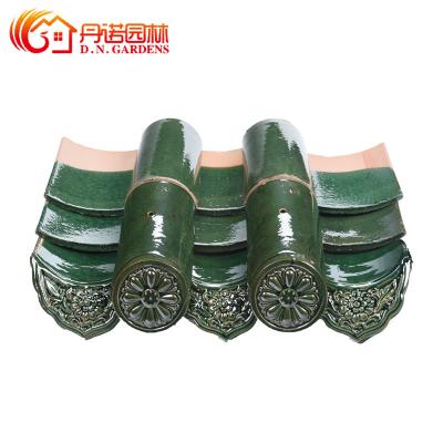 China Handmade Sculpture Chinese Glazed Roof Tiles House Roofing Building Materials Green for sale