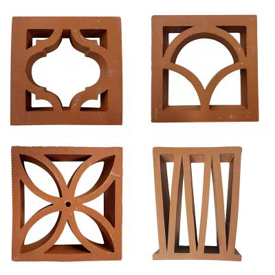 China Natural Red Clay Terracotta Hollow Blocks Jali Tiles For Wall Cladding Wind Size 200x200x60 Mm Square Pattern for sale