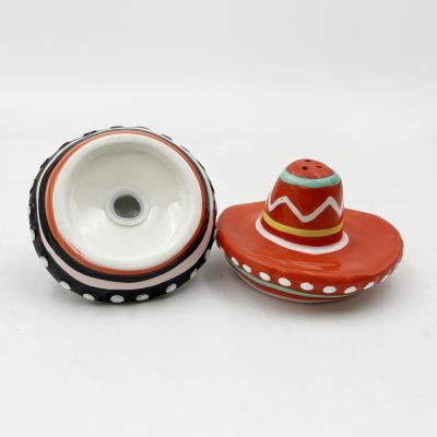 China Hand Drawn Hat Shape Ceramic Salt And Pepper Shaker For House Decoration Gift Customizable Size Color for sale