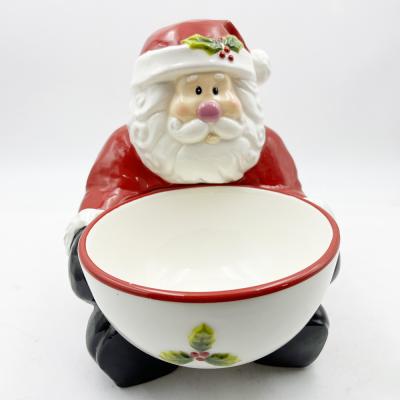 中国 Hand Painted Ceramic Candy Bowls With Santa Handle Home Table And Kitchen Decoration 販売のため