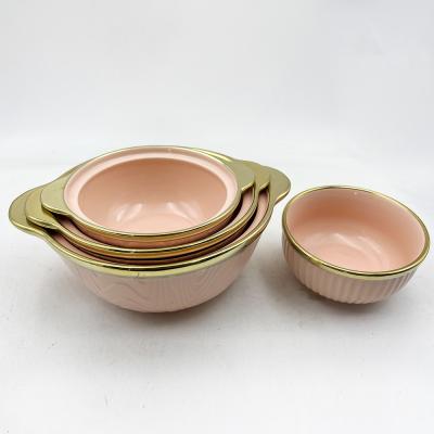 China Luxury Gilt-Edged Pink Marble Porcelain Dinner Bowl Home Hotel Ceramics Dinnerware Sets many size for sale