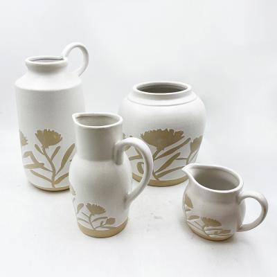 China Vintage Pottery Pitcher For Home Decor Ceramic Vase Modern Farmhouse Rustic Boho for sale