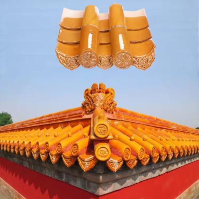 China Chinese Temple Roof Tiles Kaolin Porcelain Golden Yellow Color Profect Building Repairing à venda