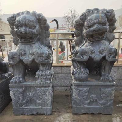 China Chinese Marble Stone Lion Statues Grey Plaza 120cm Stone Garden Animal Statues for sale