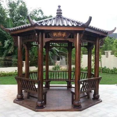 China Hexagonal Chinese Wood Gazebo Outdoor Garden Pagoda Pavilion 2.6m for sale