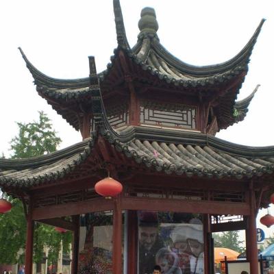 China Chinese 4m X 3m Wooden Gazebo Grey Clay Roof Tiles Japanese Garden Pagoda for sale