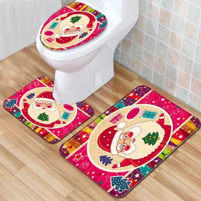 China Christmas Three Piece Bathroom Rug Set Toilet Lid Covers 50*80cm for sale