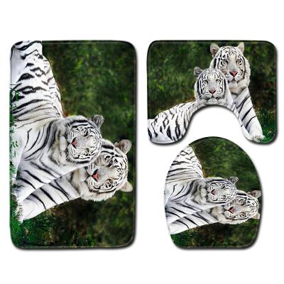 China Wild Animal Toilet Seat Cushion Tiger Leopard 3pc Bathroom Rug Set for sale