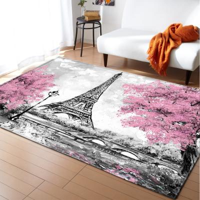 China Retro Paris Tower Pink Flower Carpet with Printed Crawling Pad for sale
