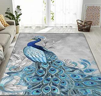 China Customized Peacock Area Rug Under Couch Polyester Carpet For Living Room for sale
