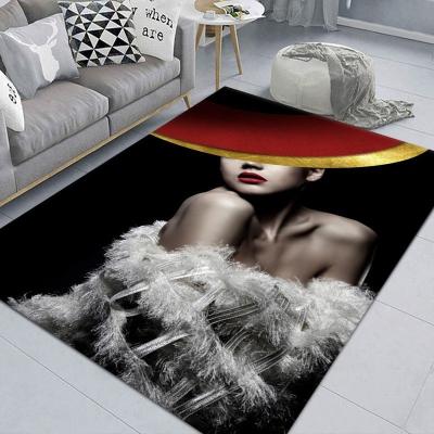 China 3D Portrait Living Room Area Rug Crystal Velvet Indian Style Carpet for sale