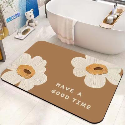 China customized Printed Flower Bathroom Waterproof Carpet Absorbent diatom mud mat for sale