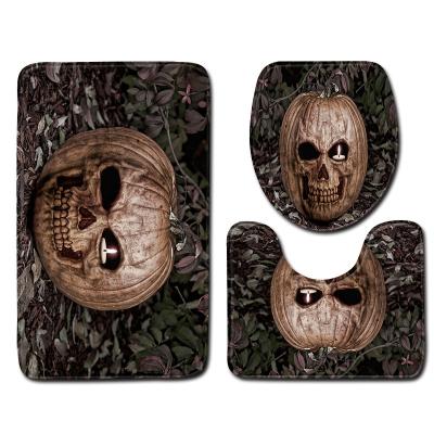 China Water Absorbent 3 Piece Bath Mat Halloween Toilet Lid Cover Set for sale