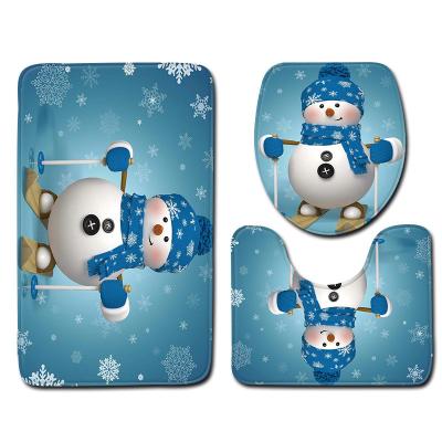 China Snowman Christmas Bath Mat Set Anti Skid Restroom Mat Set for sale