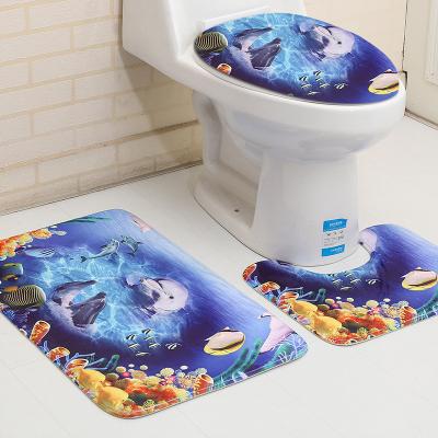 China Three Piece Bathroom Mat Toilet Carpet Set 3D Dolphin Printed for sale