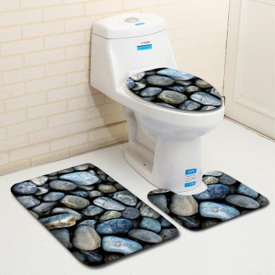 China Stone Printed 3 Pc Bath Rug Set 45*75cm Toilet Seat Cover Rug for sale