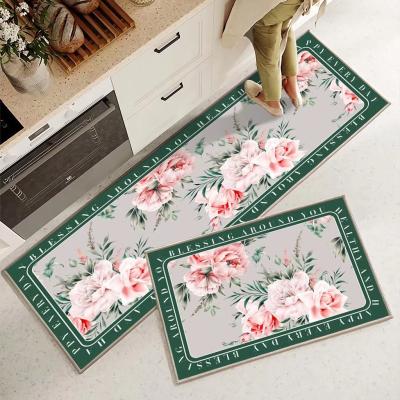 China Plant Flower Printing Kitchen Floor Mats Non Slip 40*60mm Rectangle for sale