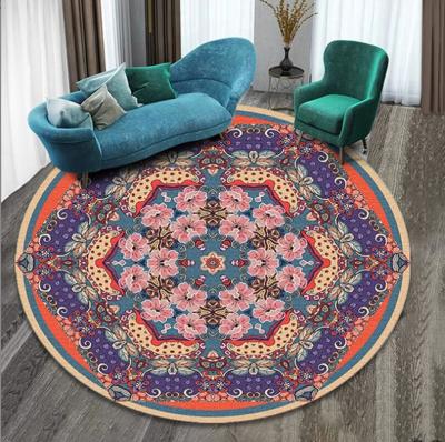 China 100*100cm Living Room / Hotel Carpet Printed Flower Ethnic Style Round Carpet for sale