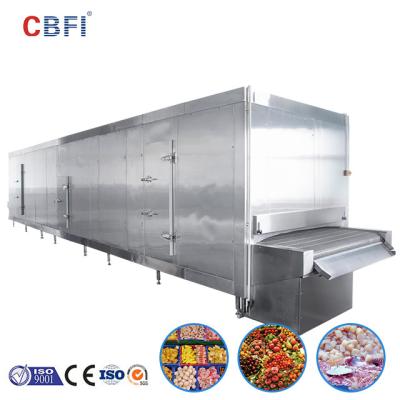 China PLC IQF Tunnel Freezer Freezing Machine For Fruits Vegetables Chicken Fish Shrimp Pasta Poultry for sale