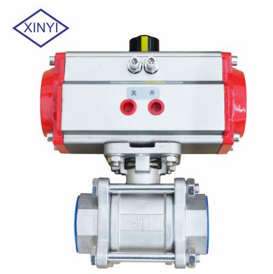 China XinYi DN50 ss304 motorized pneumatic Three-sheet ball valves with pneumatic actuator for sale