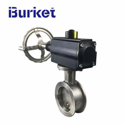 China DN100 flange connection SS304 pneumatic regulating butterfly valve with handwheel for sale