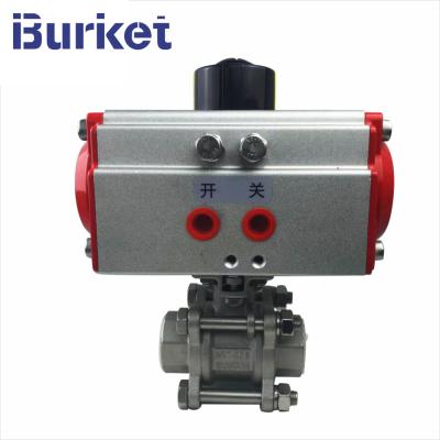 China Thread type ss304 motorized pneumatic Three-sheet ball valves with pneumatic actuator for sale