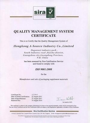 ISO 9001:2008 - HONGKONG A-SOURCE INDUSTRY CO,.LIMITED