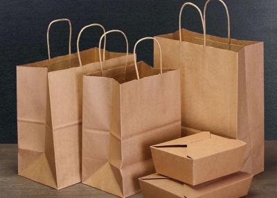 China Papel Degradable e resistente do saco afastado do alimento do saco de compras da roupa de Logo Custom Kraft Paper Bag 80g 100g 130g 170g à venda