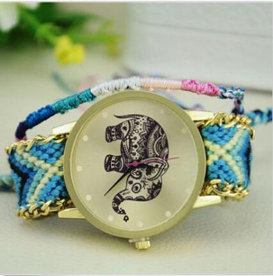 China Relógio da flor de Genebra do elefante dos desenhos animados para senhoras com cor misturada da correia 23CM do Weave à venda