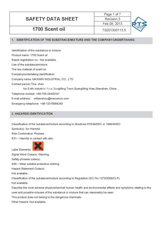 MSDS Certificate - Shenzhen Maxwin Industrial Co., Ltd.