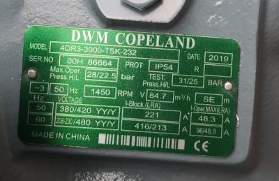 China Copeland DWN Semi Hermetic Refrigeration Compressor R22 4DR3-3000-TSK-232 30HP for sale