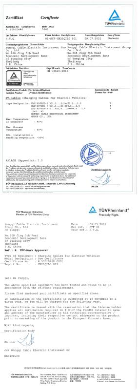TUV Certificate for EV Cable - Chengdu Evoyage Technology Co., Ltd.