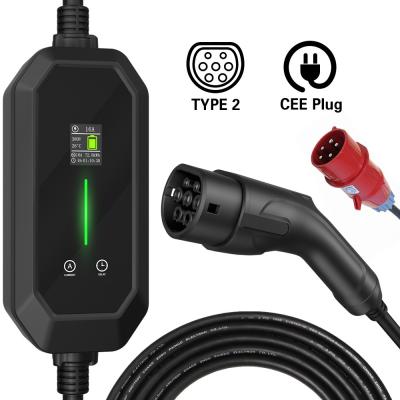 China 11KW 22KW EVSE Charging Station 3 Phase Type 2 Portable EV Charger With CEE Plug for sale