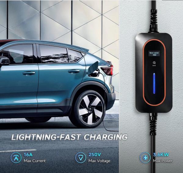 Quality 3.6KW 16A Type 2 EV Charger Portable Single Phase Electric Car Charger With LCD for sale