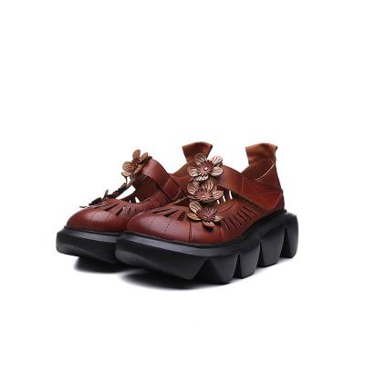 China S373 Huizumei New Ethnic Style Flower Thick-Soled Women'S Sandals 2020 Leather PU Foam Sole Velcro Women'S Shoes Process for sale