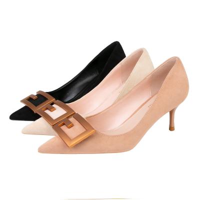China 121-7 Korean Version Of All-Match Professional Women'S Shoes Stiletto Suede Pointed Sexy Thin Banquet High Heels Shallow for sale