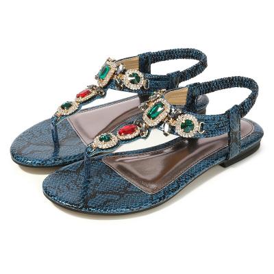 China BS097 plus size women's shoes retro bohemian rhinestone sandals summer new beaded flip flops flat shoes slippers flip fl for sale